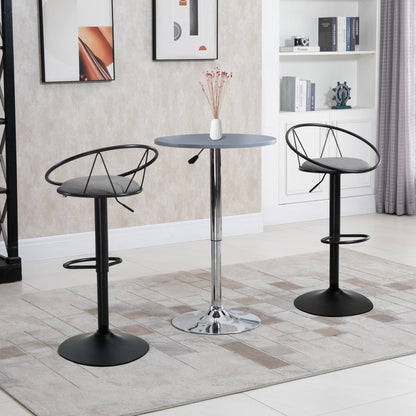 Set of 2 Neo-Retro Design Bar Stools with Adjustable Swivel Metal Footrest Black Grey Linen