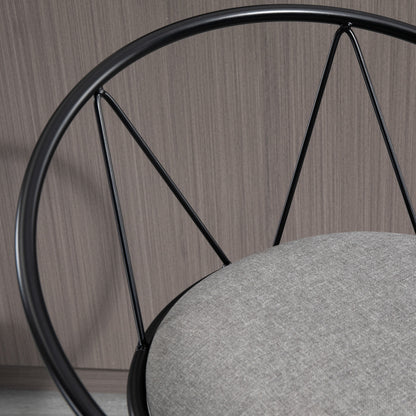 Set of 2 Neo-Retro Design Bar Stools with Adjustable Swivel Metal Footrest Black Grey Linen