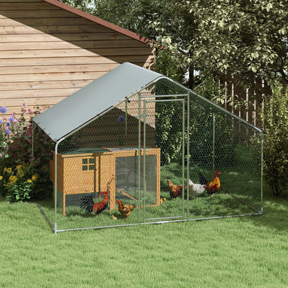 Chicken Coop 3x1.7x1.9 m, Chicken Run for Chickens Rabbits Guinea Pigs Plants, Made of Galvanized Steel with Lock & Waterproof Anti-UV Roof, Outdoor Poultry House Small Animal Cage Silver