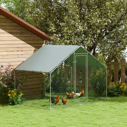 Chicken Coop 3x1.7x1.9 m, Chicken Run for Chickens Rabbits Guinea Pigs Plants, Made of Galvanized Steel with Lock & Waterproof Anti-UV Roof, Outdoor Poultry House Small Animal Cage Silver