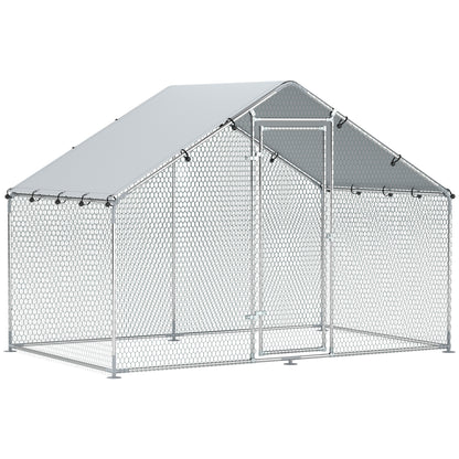 Chicken Coop 3x1.7x1.9 m, Chicken Run for Chickens Rabbits Guinea Pigs Plants, Made of Galvanized Steel with Lock & Waterproof Anti-UV Roof, Outdoor Poultry House Small Animal Cage Silver
