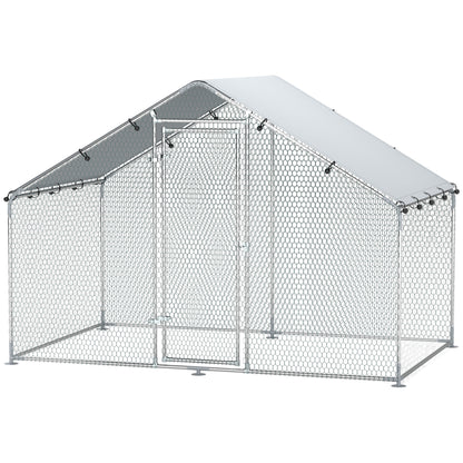 Chicken Coop 3x1.7x1.9 m, Chicken Run for Chickens Rabbits Guinea Pigs Plants, Made of Galvanized Steel with Lock & Waterproof Anti-UV Roof, Outdoor Poultry House Small Animal Cage Silver