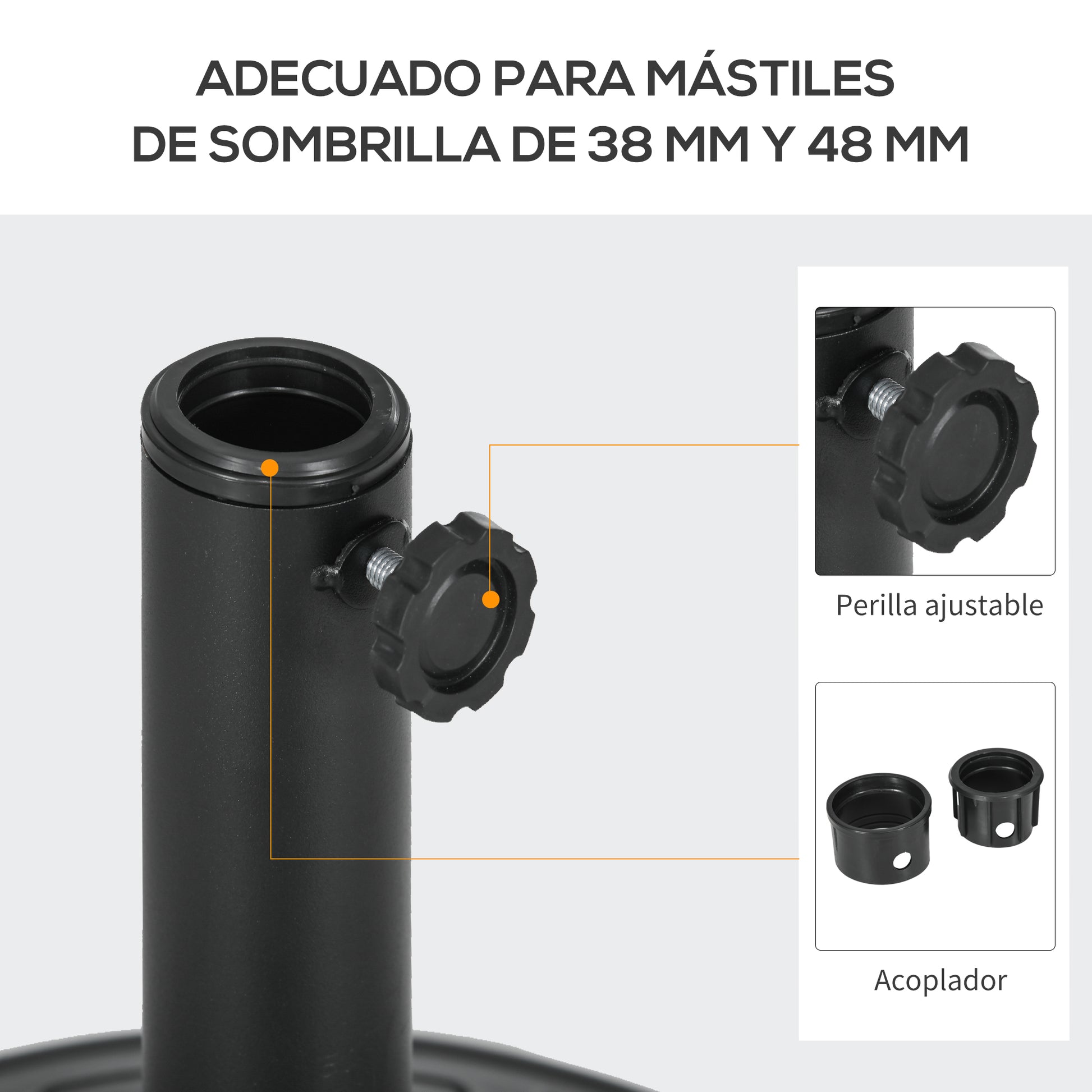 Round Umbrella Base Stand for Sunshade with Fillable HDPE Cement Weight 13 kg for Ø38/48 mm Umbrella Pole Ø43x32 cm Black