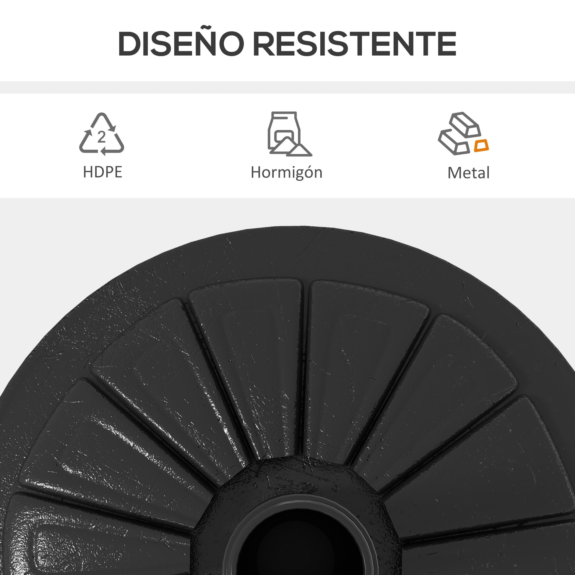 Round Umbrella Base Stand for Sunshade with Fillable HDPE Cement Weight 13 kg for Ø38/48 mm Umbrella Pole Ø43x32 cm Black