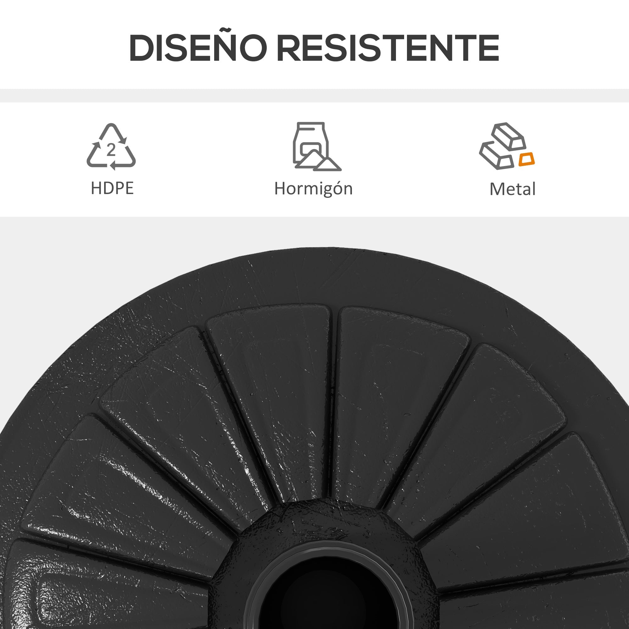 Round Umbrella Base Stand for Sunshade with Fillable HDPE Cement Weight 13 kg for Ø38/48 mm Umbrella Pole Ø43x32 cm Black