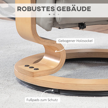 Reclining Chair with Ottoman, Swivel TV Chair with Reclining Function, TV Chair with Wooden Frame, up to 150 kg Capacity, for Living Room, Faux Leather, Gray