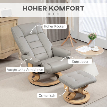 Reclining Chair with Ottoman, Swivel TV Chair with Reclining Function, TV Chair with Wooden Frame, up to 150 kg Capacity, for Living Room, Faux Leather, Gray