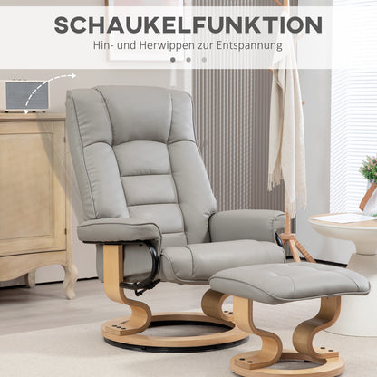Reclining Chair with Ottoman, Swivel TV Chair with Reclining Function, TV Chair with Wooden Frame, up to 150 kg Capacity, for Living Room, Faux Leather, Gray