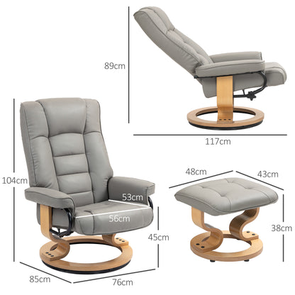 Reclining Chair with Ottoman, Swivel TV Chair with Reclining Function, TV Chair with Wooden Frame, up to 150 kg Capacity, for Living Room, Faux Leather, Gray