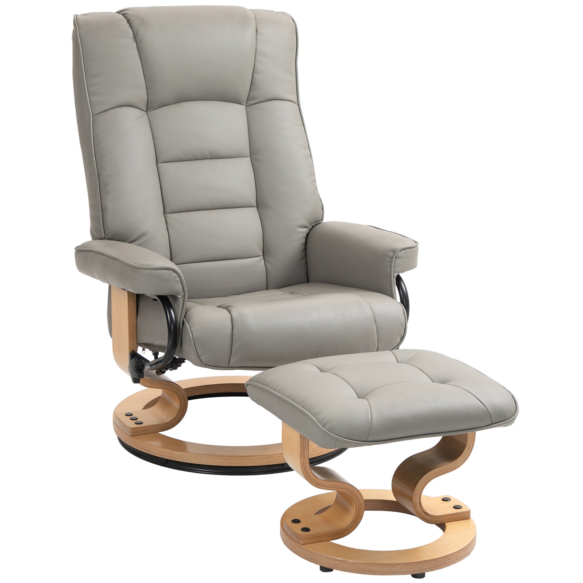 Reclining Chair with Ottoman, Swivel TV Chair with Reclining Function, TV Chair with Wooden Frame, up to 150 kg Capacity, for Living Room, Faux Leather, Gray