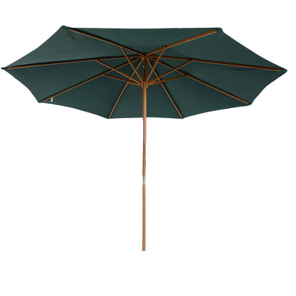 Umbrella Ø300x250 cm Parasol with Wooden Pole and Pulley System of 8 Ribs with Fixing for Garden Patio Terrace Green