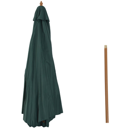 Umbrella Ø300x250 cm Parasol with Wooden Pole and Pulley System of 8 Ribs with Fixing for Garden Patio Terrace Green