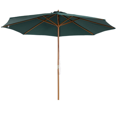 Umbrella Ø300x250 cm Parasol with Wooden Pole and Pulley System of 8 Ribs with Fixing for Garden Patio Terrace Green