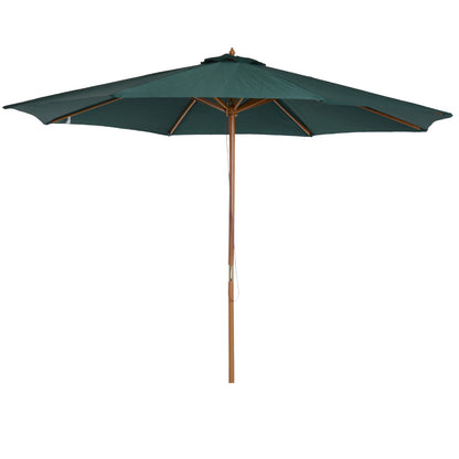 Umbrella Ø300x250 cm Parasol with Wooden Pole and Pulley System of 8 Ribs with Fixing for Garden Patio Terrace Green
