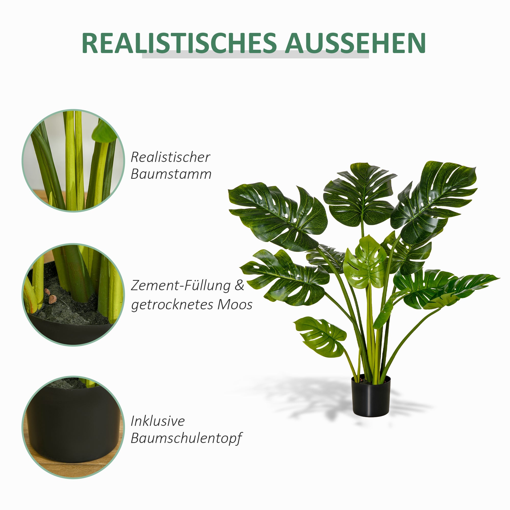 Artificial Plants 110 cm Artificial Monstera Faux Plants in Pot Artificial Tree Indoor Plant Decorative Plant Office Plant Plastic Pot for Indoor and Outdoor Use