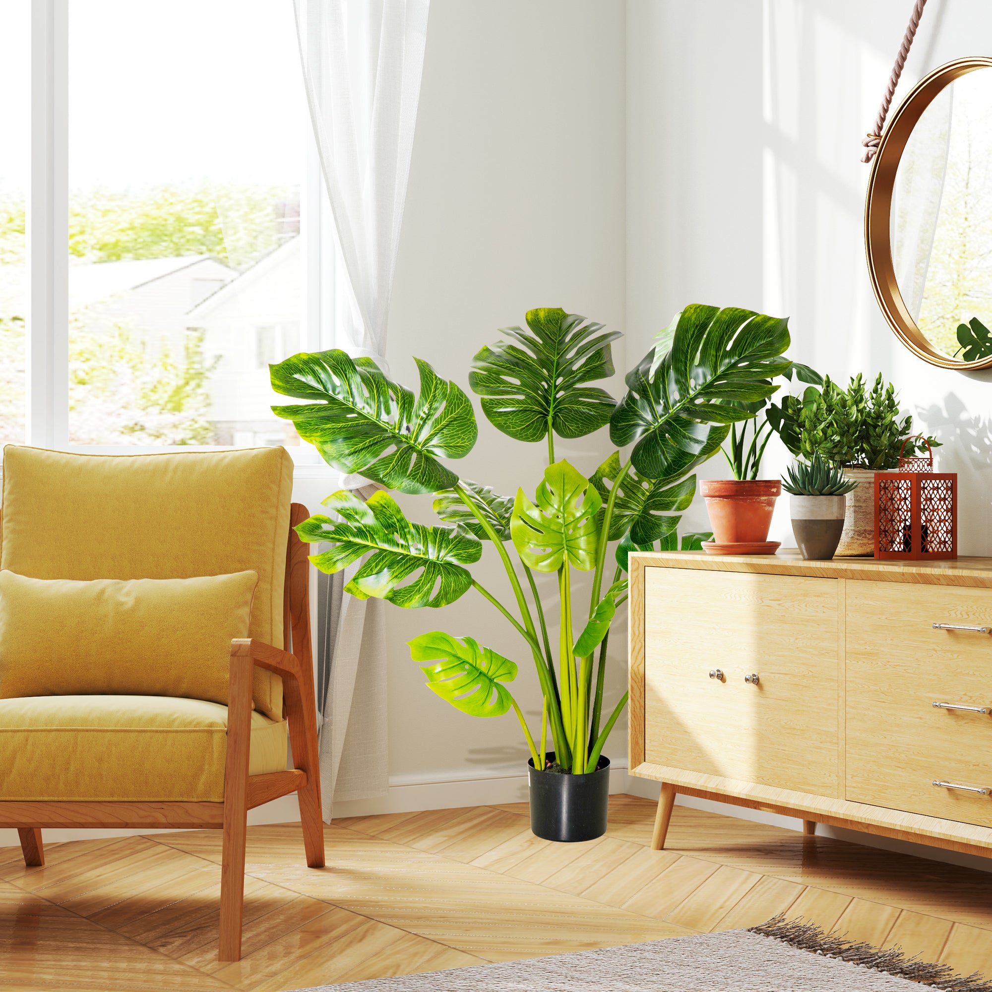 Artificial Plants 110 cm Artificial Monstera Faux Plants in Pot Artificial Tree Indoor Plant Decorative Plant Office Plant Plastic Pot for Indoor and Outdoor Use
