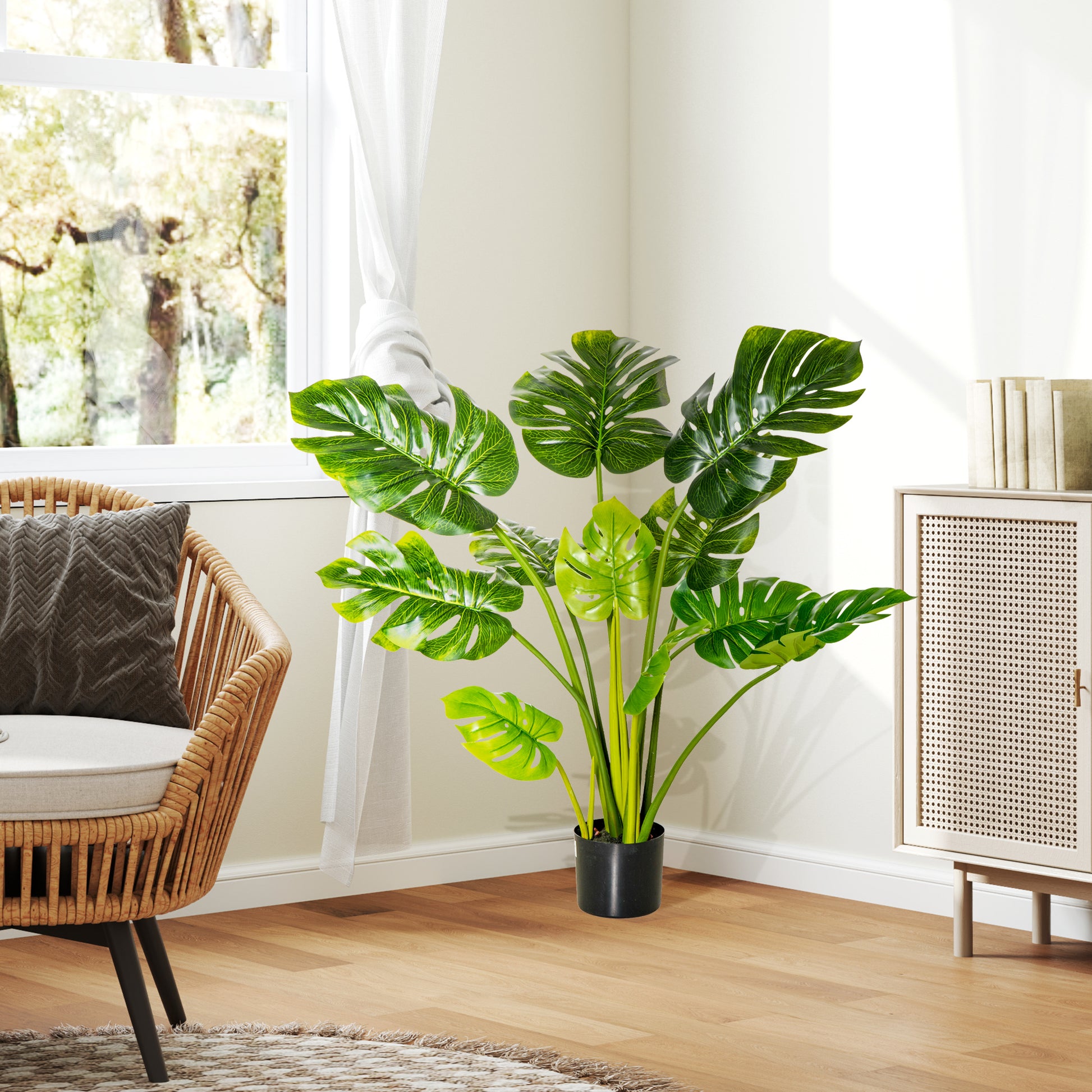 Artificial Plants 110 cm Artificial Monstera Faux Plants in Pot Artificial Tree Indoor Plant Decorative Plant Office Plant Plastic Pot for Indoor and Outdoor Use