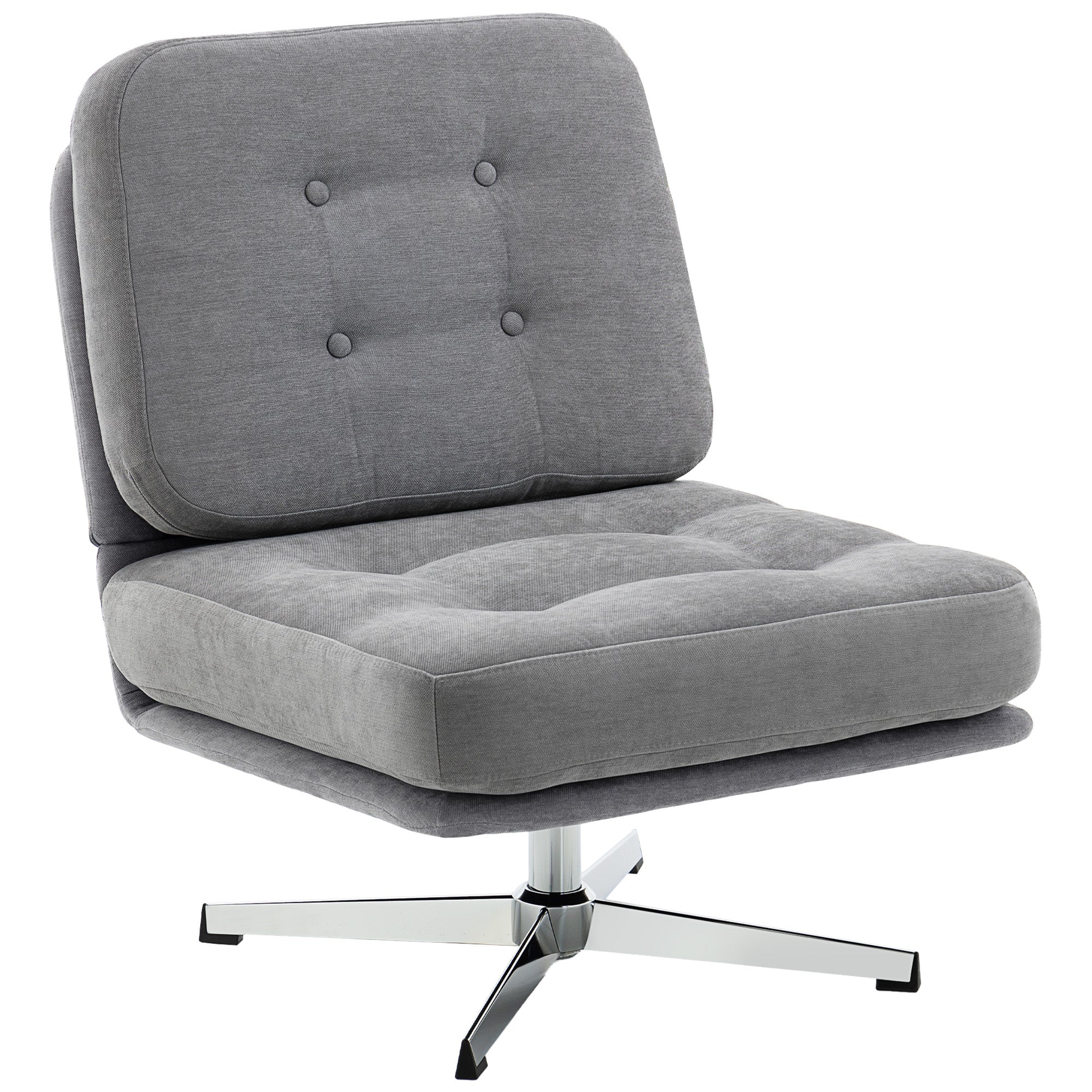 360° Swivel Chenille Lounge Chair — Extra-Wide Padded Reading Chair with Metal Legs, Light Gray