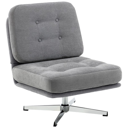 360° Swivel Chenille Lounge Chair — Extra-Wide Padded Reading Chair with Metal Legs, Light Gray