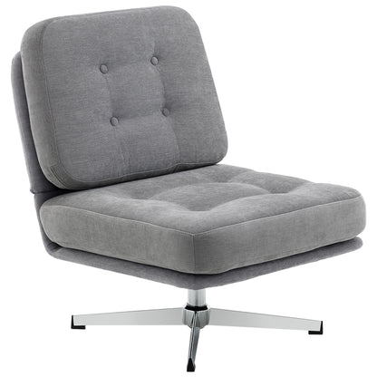 360° Swivel Chenille Lounge Chair — Extra-Wide Padded Reading Chair with Metal Legs, Light Gray