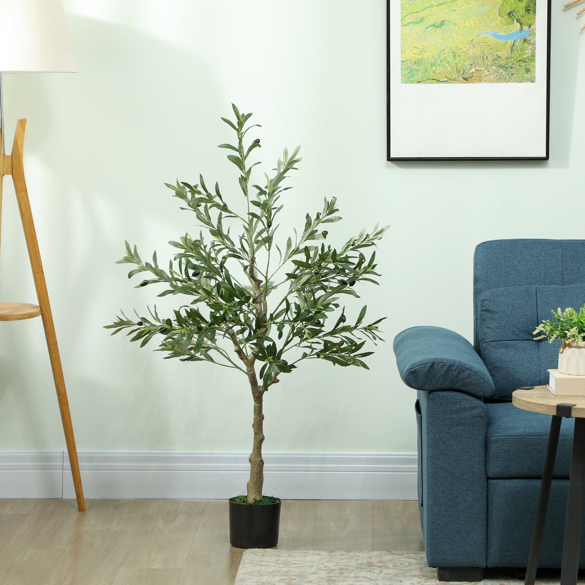 Artificial Olive Tree 120 cm Lifelike Indoor Tree with Realistic Leaves and Fruits, Fake Green Plant Decoration for Home, Office, Living Room, Bedroom