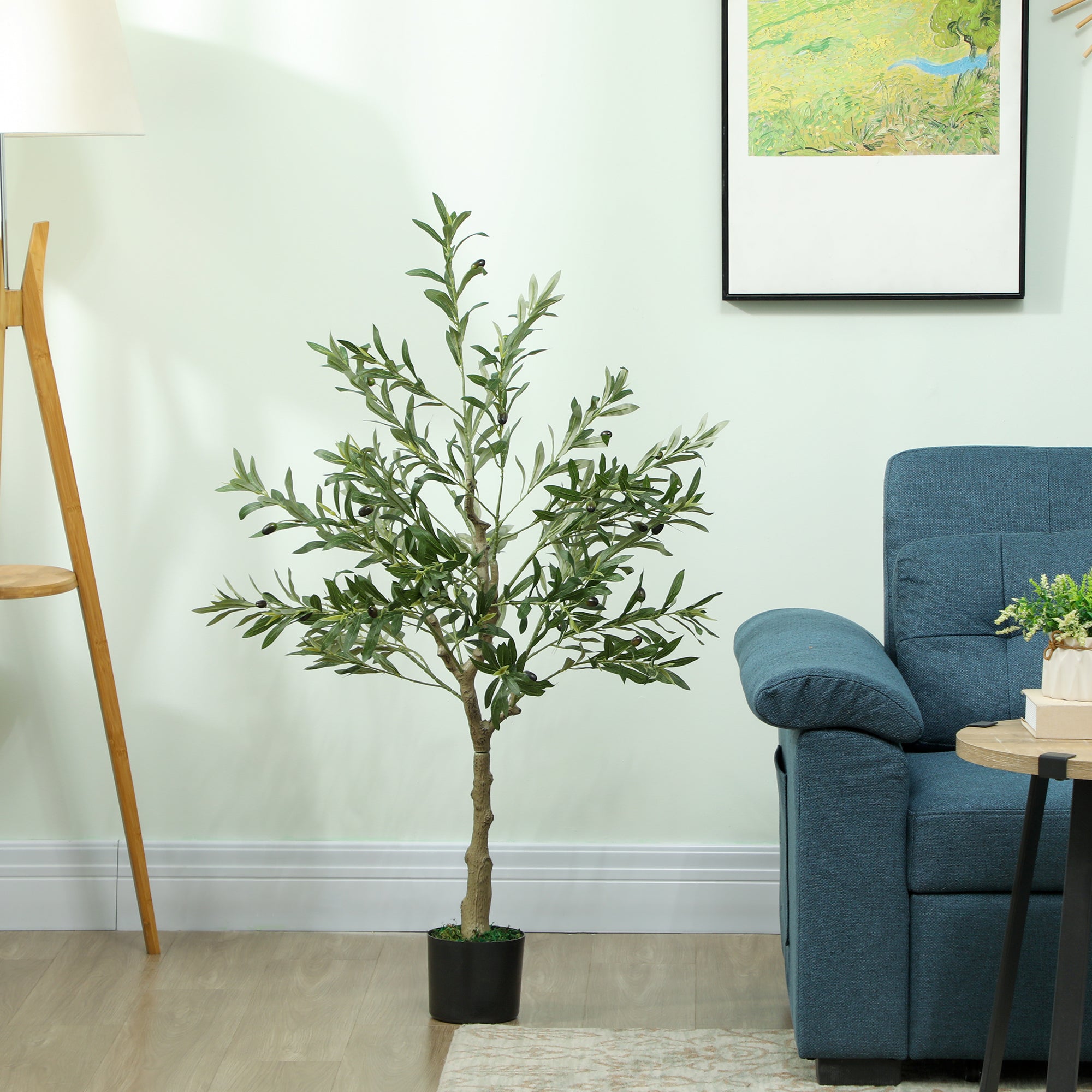 Artificial Olive Tree 120 cm Lifelike Indoor Tree with Realistic Leaves and Fruits, Fake Green Plant Decoration for Home, Office, Living Room, Bedroom