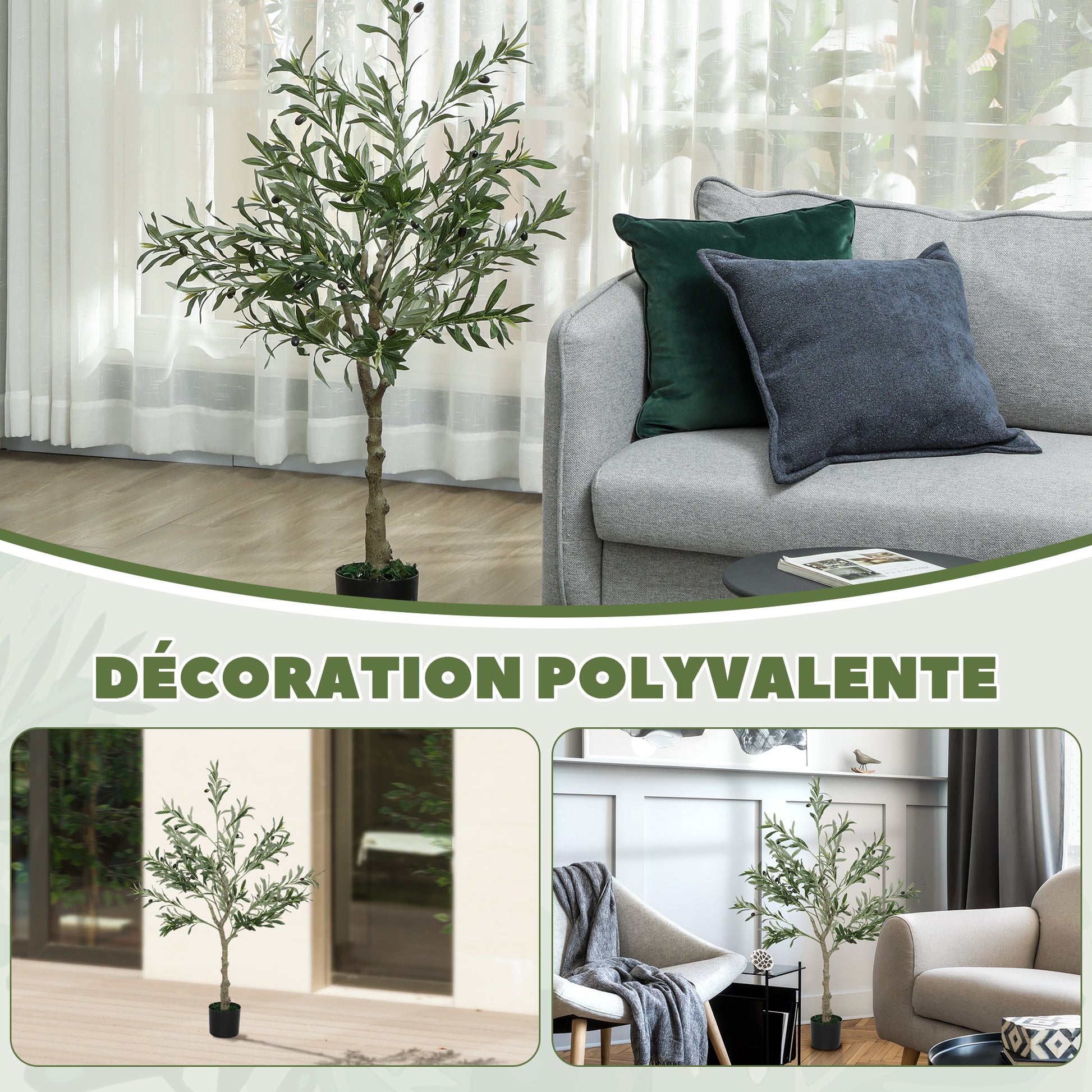 Artificial Olive Tree 120 cm Lifelike Indoor Tree with Realistic Leaves and Fruits, Fake Green Plant Decoration for Home, Office, Living Room, Bedroom