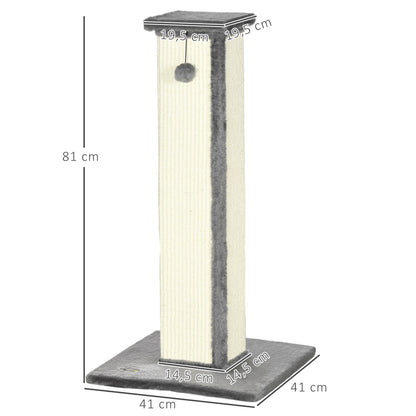 Scratching Post, 81cm Scratching Column, Sisal Cat Scratching Tree with Play Ball, Cat Scratching Furniture for Cats up to 5 kg, Indoor, Gray, Cream