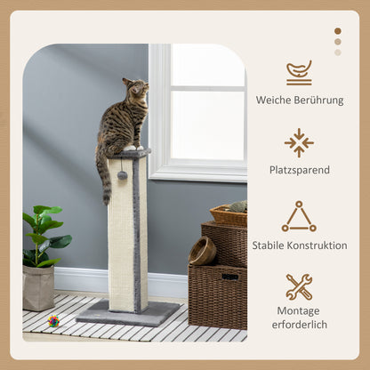 Scratching Post, 81cm Scratching Column, Sisal Cat Scratching Tree with Play Ball, Cat Scratching Furniture for Cats up to 5 kg, Indoor, Gray, Cream