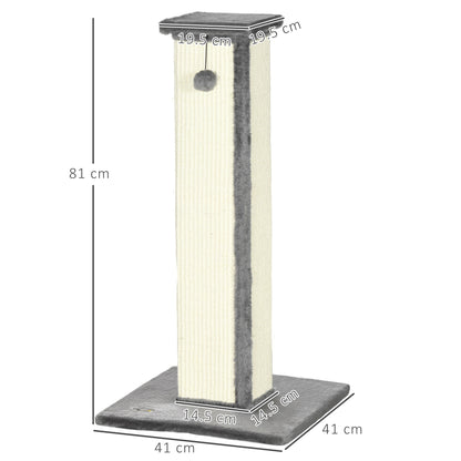Scratching Post, 81cm Scratching Column, Sisal Cat Scratching Tree with Play Ball, Cat Scratching Furniture for Cats up to 5 kg, Indoor, Gray, Cream