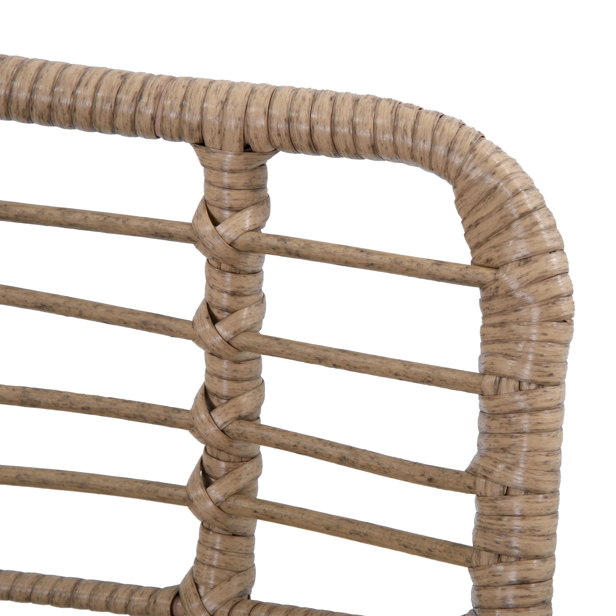 Garden Armchair with Epoxy Metal Frame and Resin Wicker Footstool with Plush Cushions - Natural