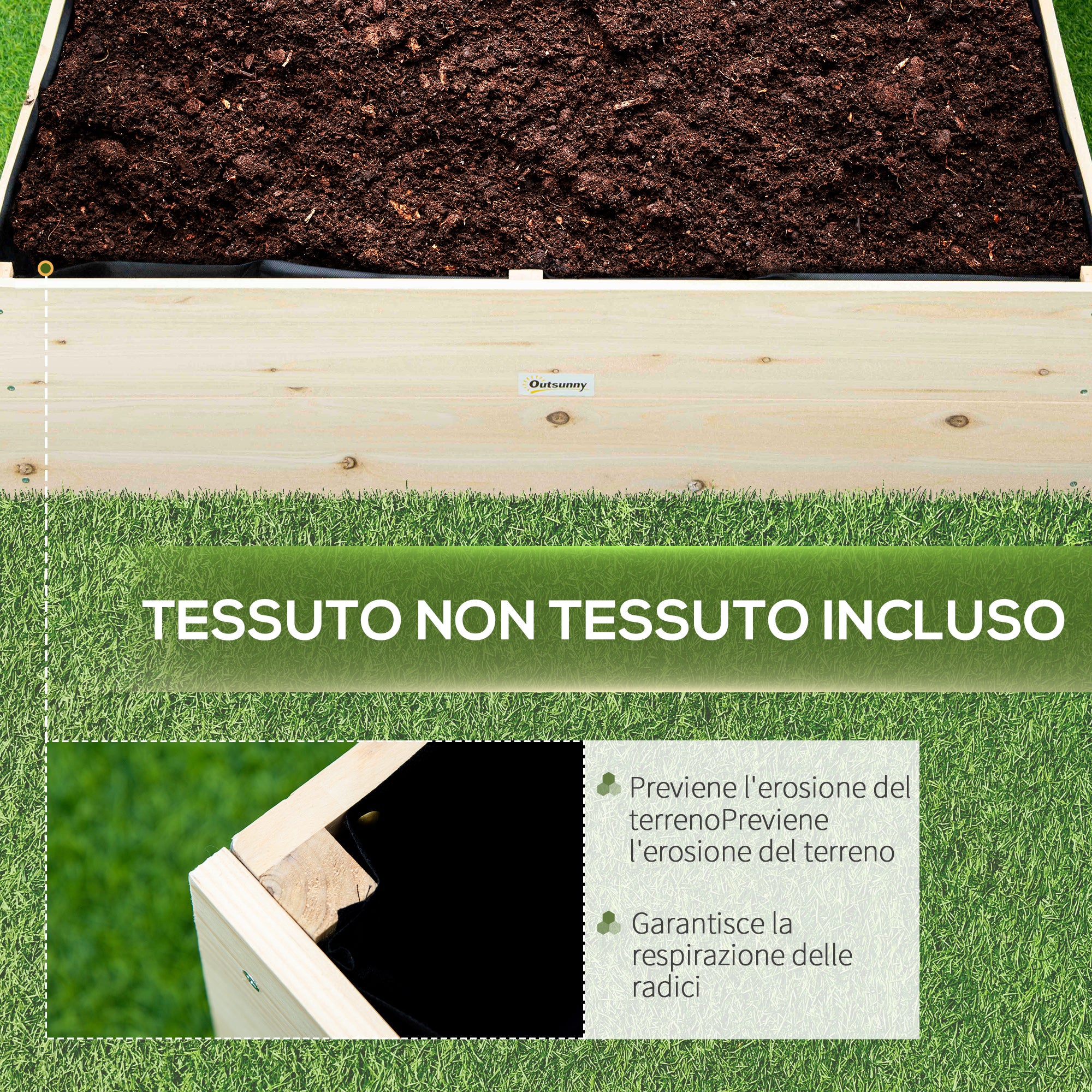 Raised Garden Bed in Wood, Garden Planter for Plants, Vegetables, and Herbs, 117x117x30cm
