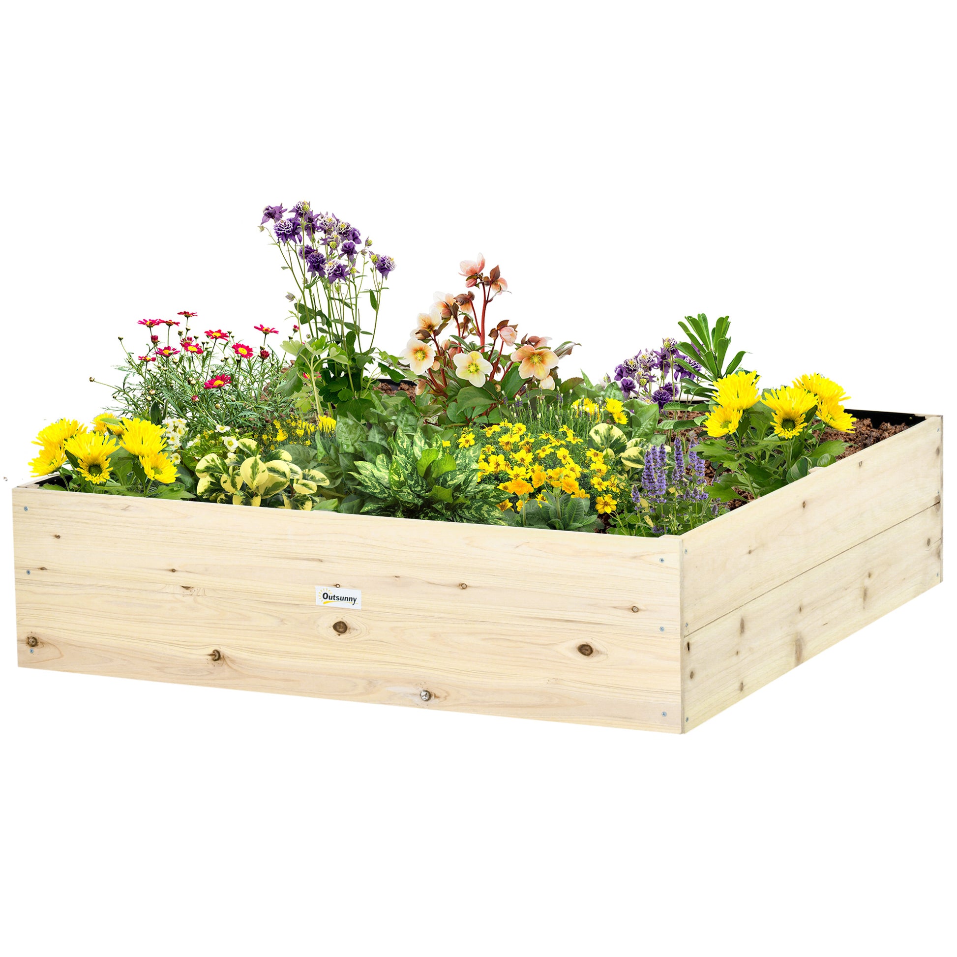 Raised Garden Bed in Wood, Garden Planter for Plants, Vegetables, and Herbs, 117x117x30cm