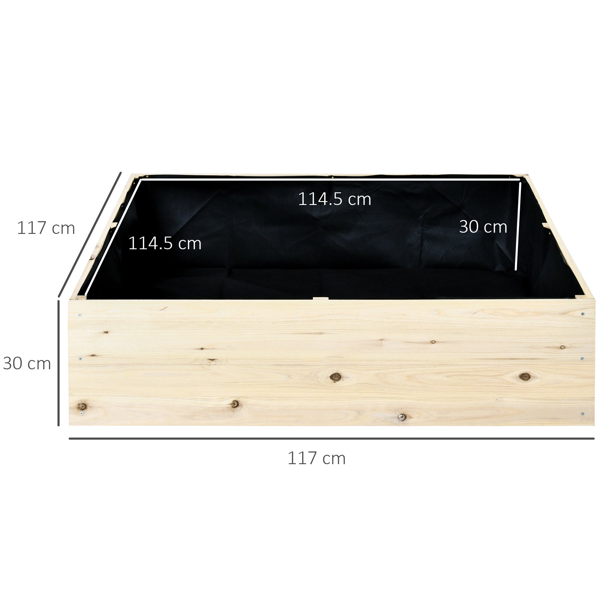 Raised Garden Bed in Wood, Garden Planter for Plants, Vegetables, and Herbs, 117x117x30cm