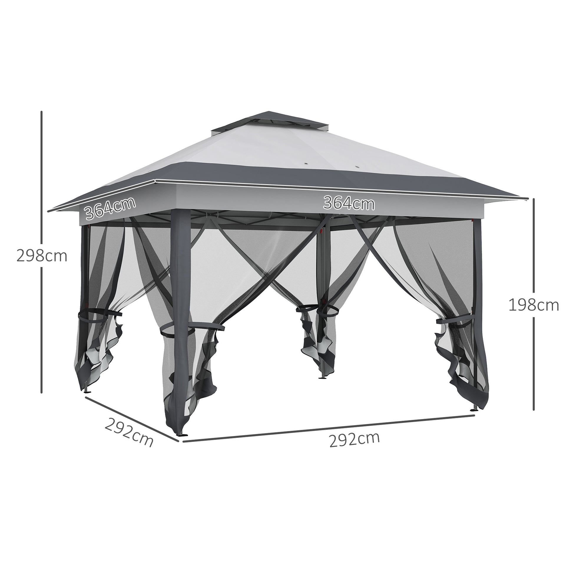 Outdoor Garden Gazebo Folding Gazebo 3.6x3.6m with Double Roof Steel Polyester Mosquito Nets + Wheeled Carrying Bag Gray