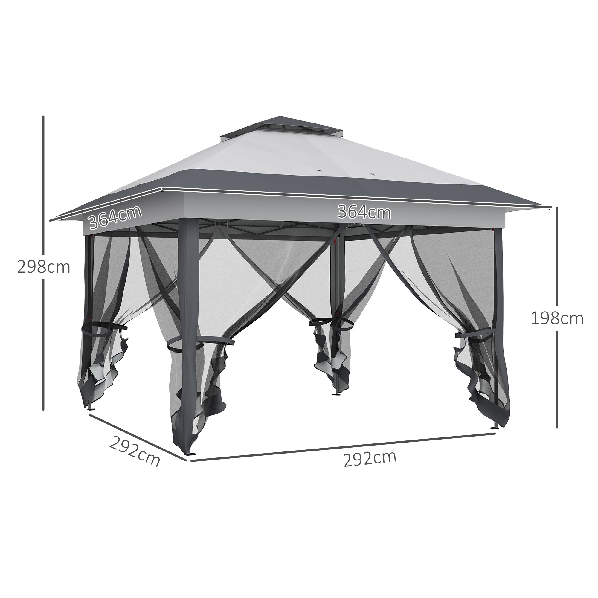 Outdoor Garden Gazebo Folding Gazebo 3.6x3.6m with Double Roof Steel Polyester Mosquito Nets + Wheeled Carrying Bag Gray