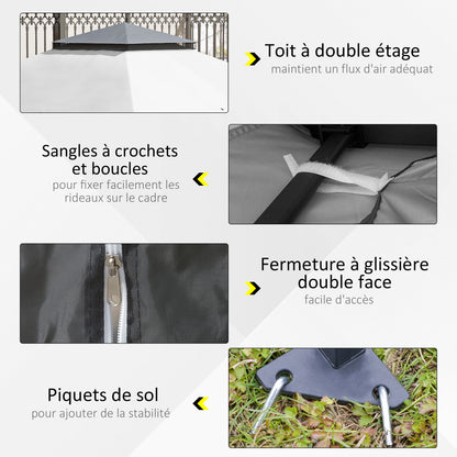 Outdoor Garden Gazebo Folding Gazebo 3.6x3.6m with Double Roof Steel Polyester Mosquito Nets + Wheeled Carrying Bag Gray