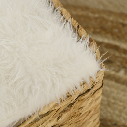 Rattan Cat House, Cat Cave with Cushion, Cat Cottage with 2 Levels, Cat Bed, Cat Basket for Cats up to 5 kg, Water Hyacinth Grass, 37.5 x 37.5 x 41.5 cm, Brown