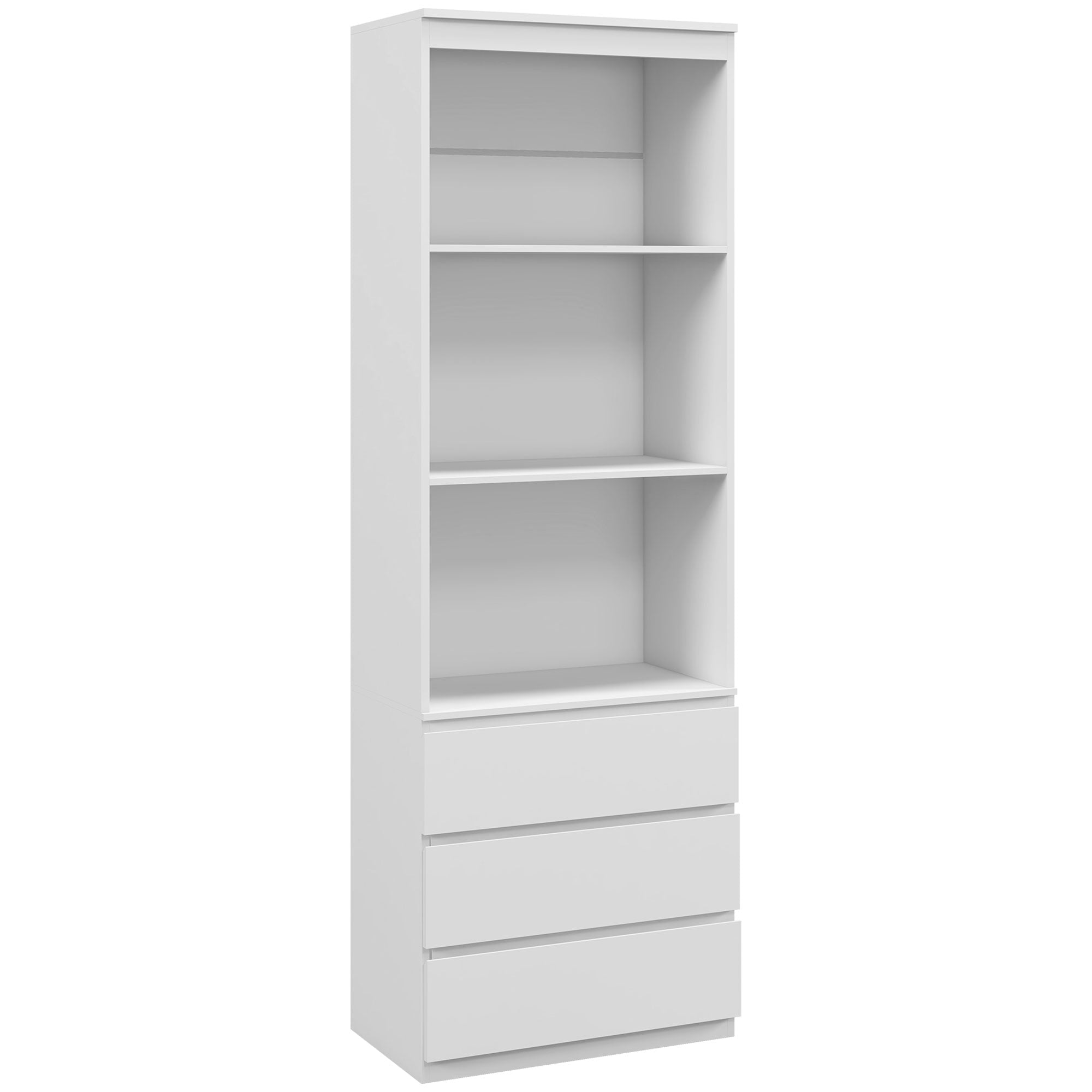 Bookcase Storage Cabinet High 180 cm with 3 Shelves and 3 Drawers in White Wood 60 x 35 x 180 cm