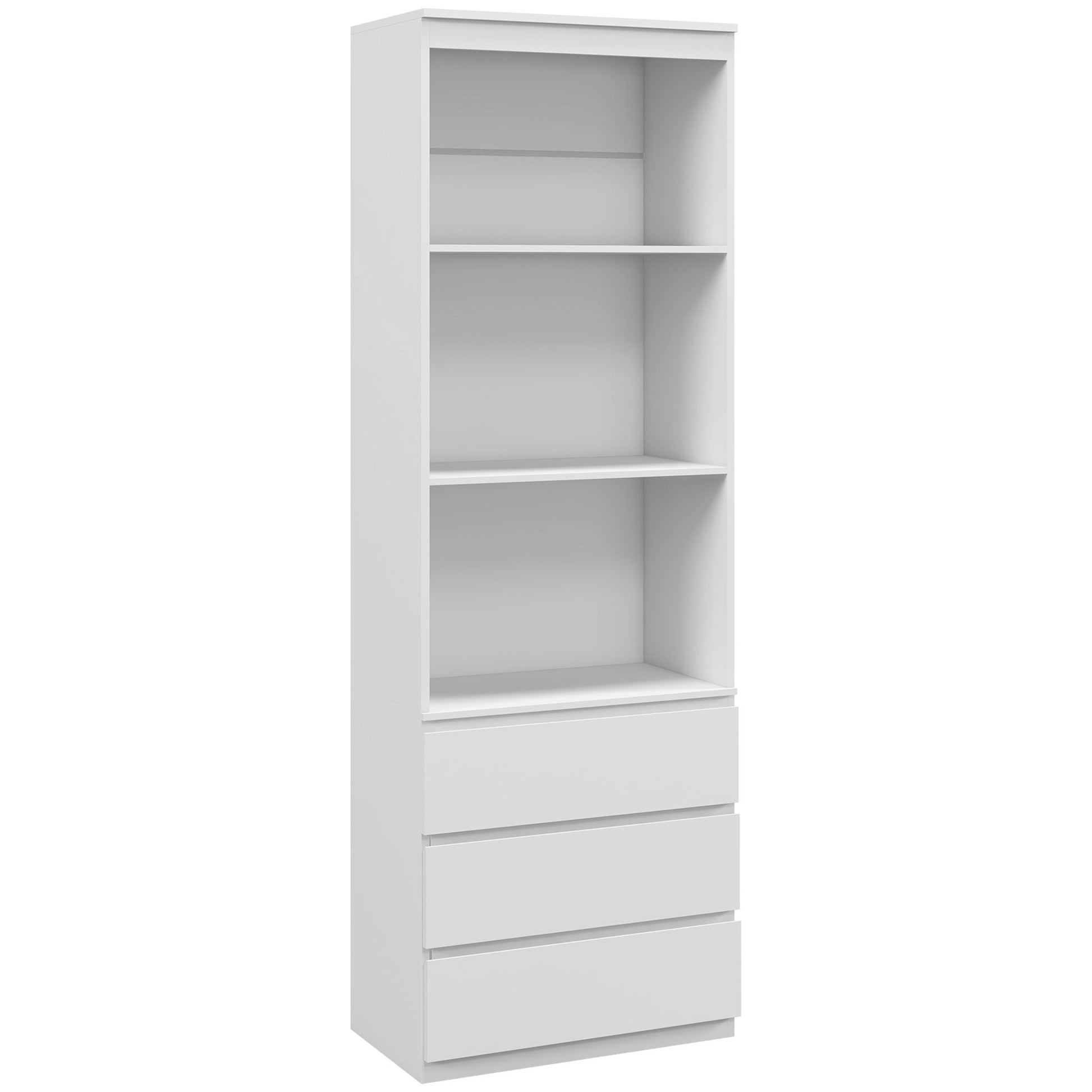 Bookcase Storage Cabinet High 180 cm with 3 Shelves and 3 Drawers in White Wood 60 x 35 x 180 cm