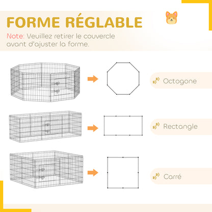 Dog Playpen, Indoor Dog Enclosure, 8 Foldable Modular Panels, with Door, Upper and Lower Cover, Steel, 61 x 61 cm, Black