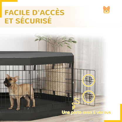 Dog Playpen, Indoor Dog Enclosure, 8 Foldable Modular Panels, with Door, Upper and Lower Cover, Steel, 61 x 61 cm, Black