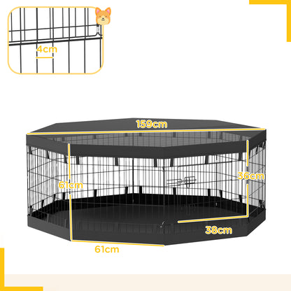 Dog Playpen, Indoor Dog Enclosure, 8 Foldable Modular Panels, with Door, Upper and Lower Cover, Steel, 61 x 61 cm, Black