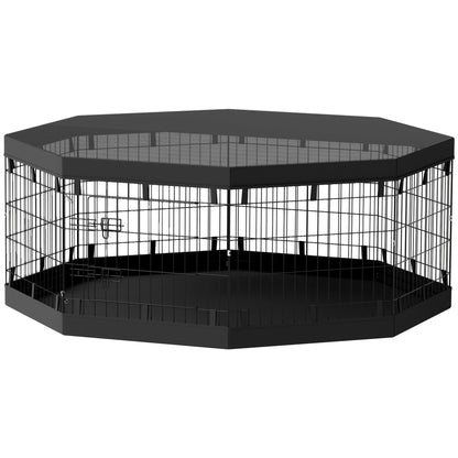 Dog Playpen, Indoor Dog Enclosure, 8 Foldable Modular Panels, with Door, Upper and Lower Cover, Steel, 61 x 61 cm, Black