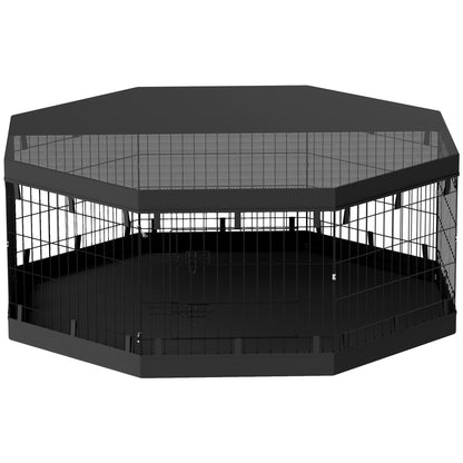 Dog Playpen, Indoor Dog Enclosure, 8 Foldable Modular Panels, with Door, Upper and Lower Cover, Steel, 61 x 61 cm, Black