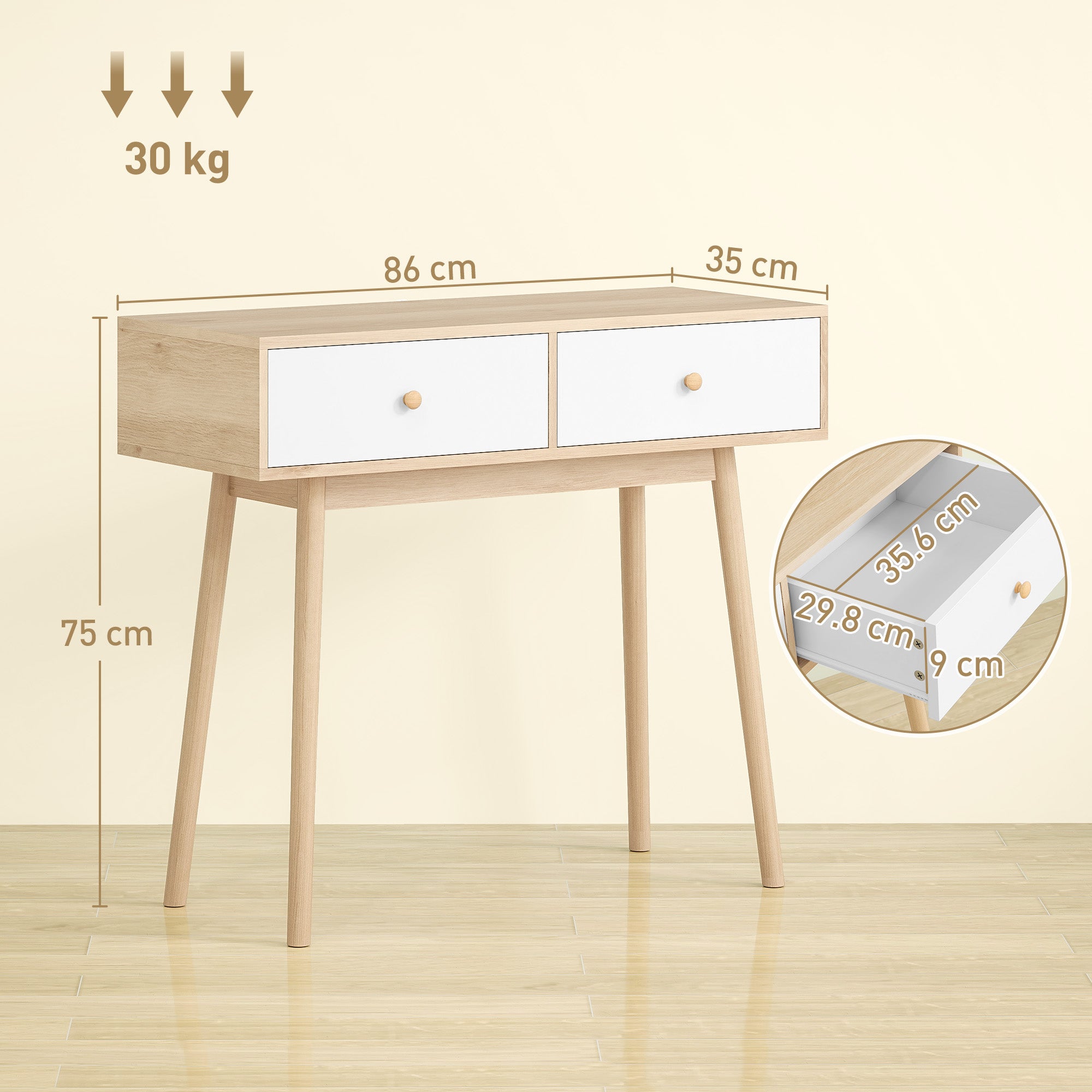 Narrow Console Table Entryway Console Table Sofa Table with 2 Drawers Modern Style for Hallway Entryway Living Room Bedroom Oak