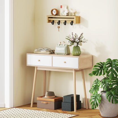 Narrow Console Table Entryway Console Table Sofa Table with 2 Drawers Modern Style for Hallway Entryway Living Room Bedroom Oak