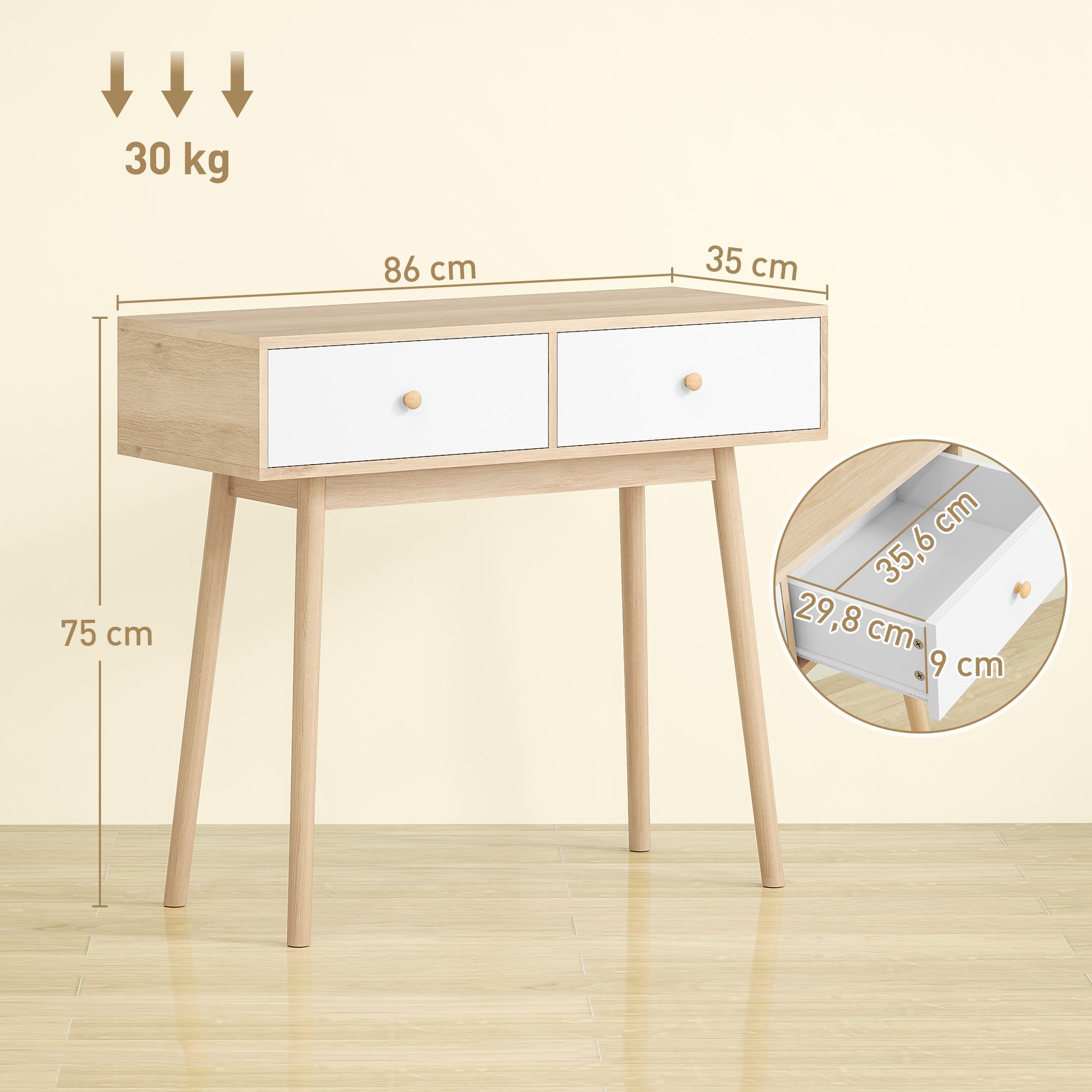 Narrow Console Table Entryway Console Table Sofa Table with 2 Drawers Modern Style for Hallway Entryway Living Room Bedroom Oak