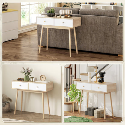 Narrow Console Table Entryway Console Table Sofa Table with 2 Drawers Modern Style for Hallway Entryway Living Room Bedroom Oak
