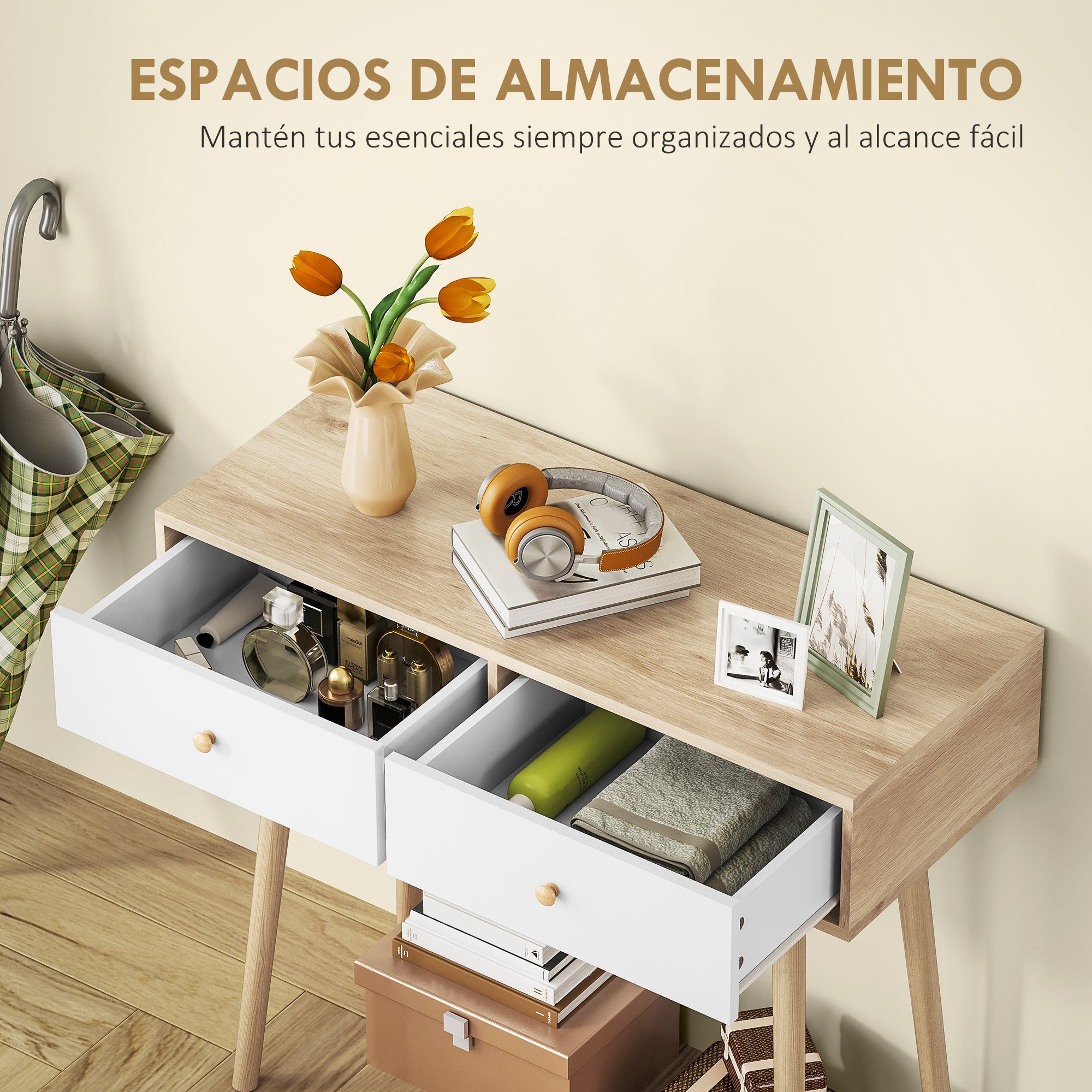 Narrow Console Table Entryway Console Table Sofa Table with 2 Drawers Modern Style for Hallway Entryway Living Room Bedroom Oak